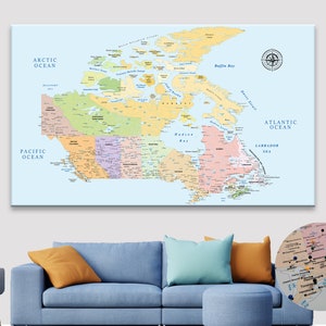 Colorful Push Pin Canada Map, Personalized Canada Travel Map, Detailed Map of Canada, Canada Map on Canvas, Gift For Dad