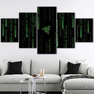 Tableau Matrix Razer, Impression carte du monde 5 pieces, Art mural abstrait, Art imprimé The Matrix, Tableau Matrix Razer