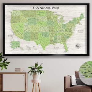 National Parks Push Pin USA Map - Personalized USA Travel Map - Detailed Map of United States - USA Map on Canvas - Gift For Dad