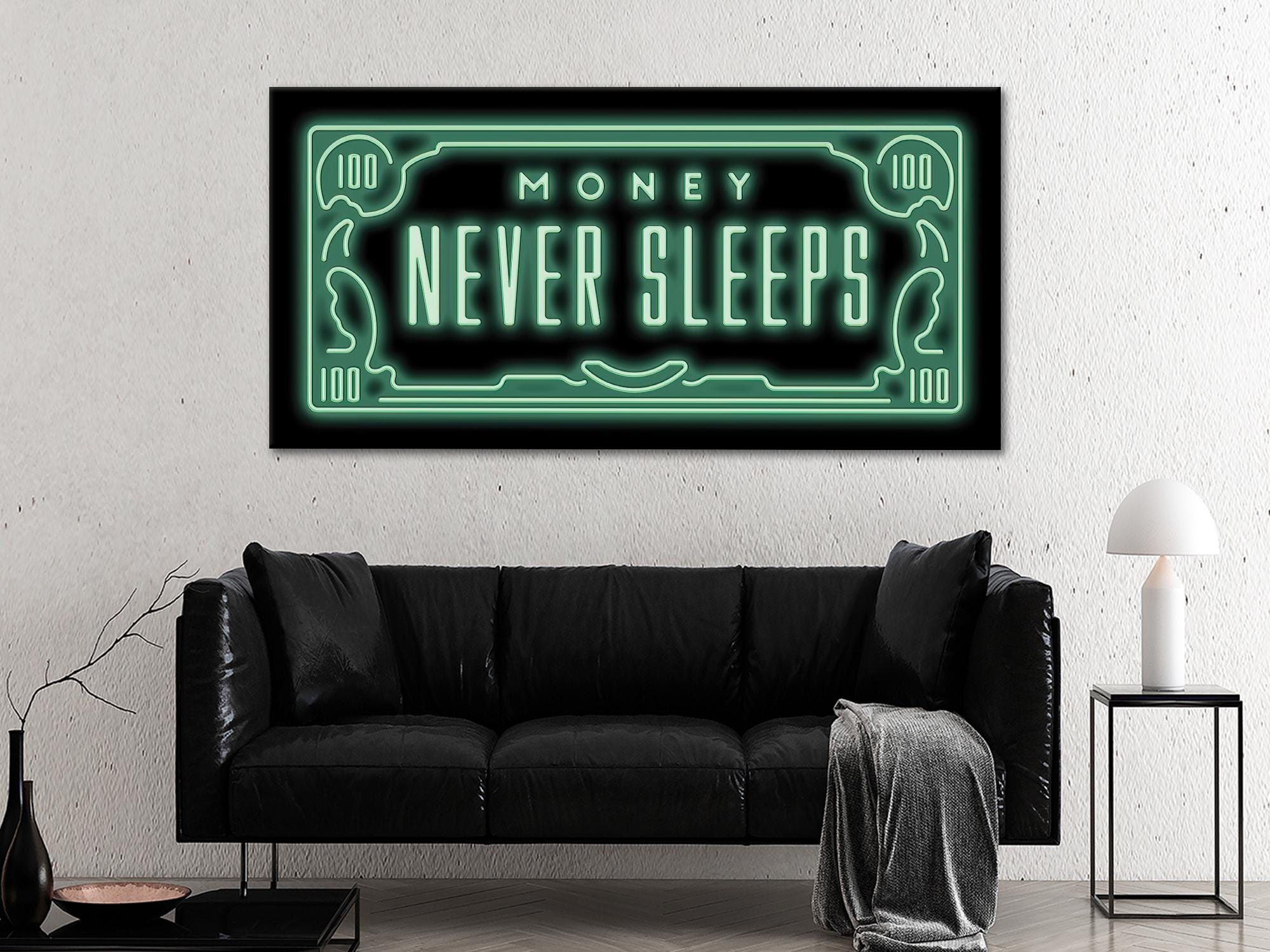Money Never Sleeps Canvas Art: Motivational Office Decor