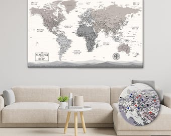 Farmhouse Push Pin World Map: Personalized Farmhouse Wall Decor