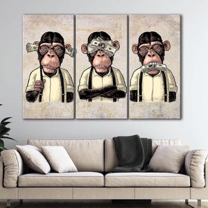 Three Wise Monkeys Canvas Art: See No Evil Print, 3 Panel Wall Decor