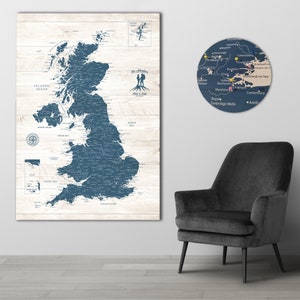 Rustic Push Pin UK Map - Personalized UK Travel Map - Detailed Map  - UK Map on Canvas - Custom Travel Gift, Gift For Dad