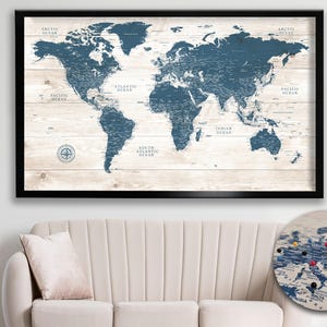 Personalized Rustic World Map, Push Pin Travel Map, Custom Canvas World Map, Detailed Map of The World, Large Wall Map, Gift For Dad