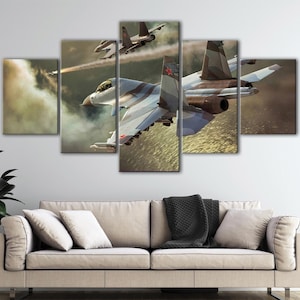 Sukhoi Su-30 Wall Art, 5 Panels Russia Military Canvas Art, Large Jet Fighter Poster, 3 Panels Man Cave Room Decor, Gift For Dad