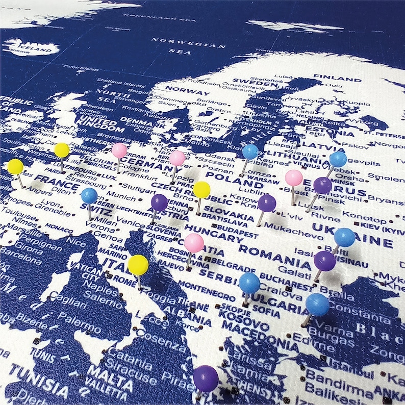 Navy Blue Push Pin World Map: Personalized Travel Canvas - Etsy