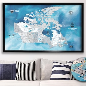 Pirate Push Pin Canada Map, Personalized Canada Travel Map, Detailed Map of United States, Canada Map on Canvas, Gift For Dad