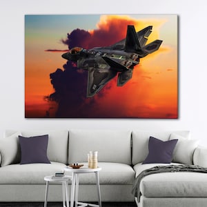 F22 Raptor Canvas Art: Jet Fighter Mechanics Poster, Man Cave Decor