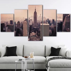 New York City Canvas Art: 5-Panel Panoramic Skyline Print