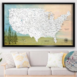 Golfer Push Pin USA Map - Personalized USA Travel Map - Detailed Map of United States - USA Map on Canvas - Gift For Dad