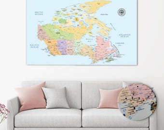 Personalized Canada Travel Map: Colorful Push Pin Canvas Map