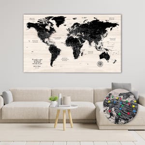 Personalized Wood Push Pin World Map: Detailed Travel Canvas