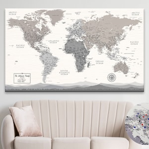 Farmhouse Push Pin World Map: Personalized Travel Canvas