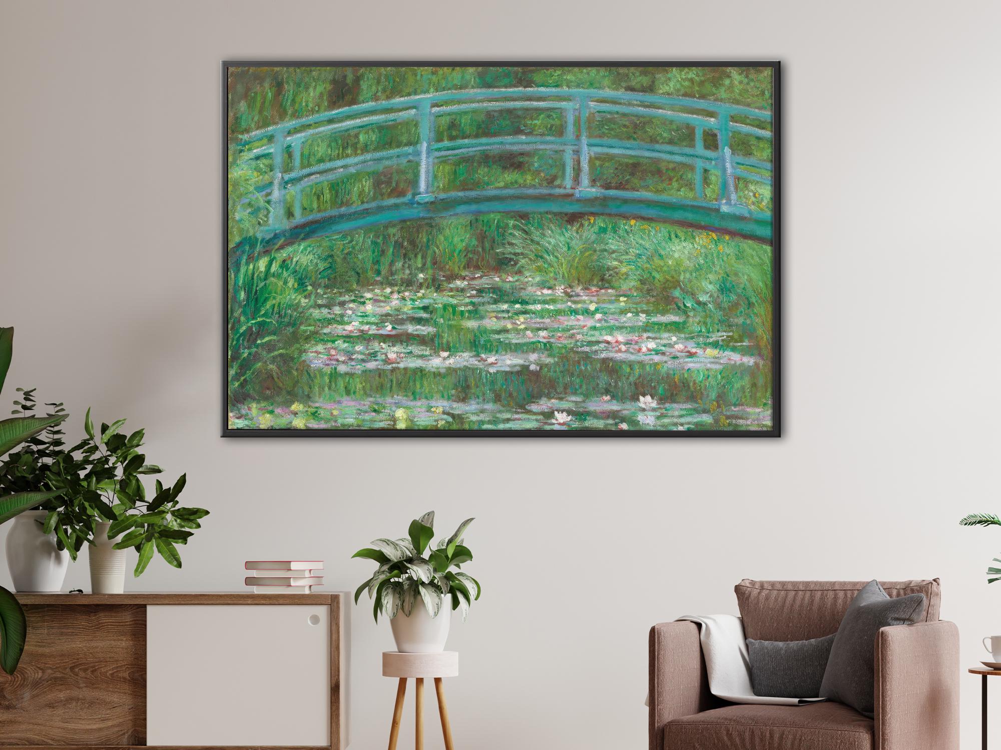 The Japanese Footbridge Framed Canvas, 5 Panels Claude Monet Wall Art, Large Bridge Print, 3 Panels Fine Art Reproduction, Gift For Dad
