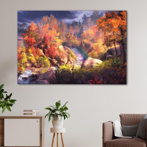 Herbst Fantasy Leinwand Kunst, 5 Panels Herbst Wandkunst, Natur Wandkunst, 3 Panels Wohnzimmer Dekor, Natur Print, Geschenk für Papa