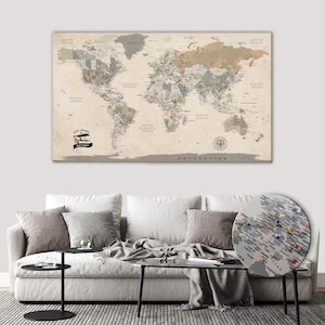 Personalized World Map with Pins: Vintage Housewarming Gift