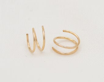 Twist Earrings Sterling Silver & Gold Filled, Faux Double Piercing, Backless