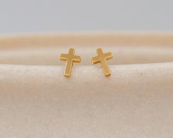 Gold Cross Stud Earrings: Surgical Stainless Steel Waterproof, Non-Tarnish, Hypoallergenic, and Sensitive Skin Safe