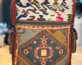 Handmade Kilim Bag, Handknotted Backpack, Vintage Bag