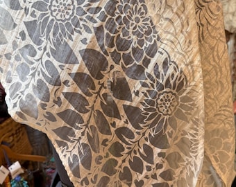 Stole/shawl in ivory silk/ linen devore’.  Floral pattern: Lightweight Sheer Wrap (74x21 inches)