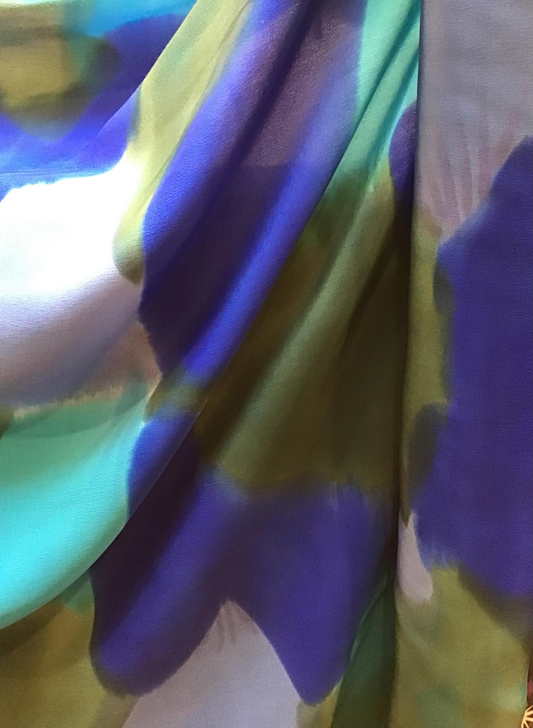Hand Painted Silk Crepe de Chine Fabric: Caribbean Teal & Blue