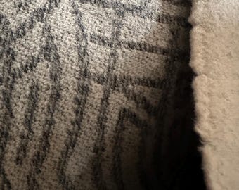 Reversible Wool Melton Fabric: Grey Abstract Pattern, Soft White