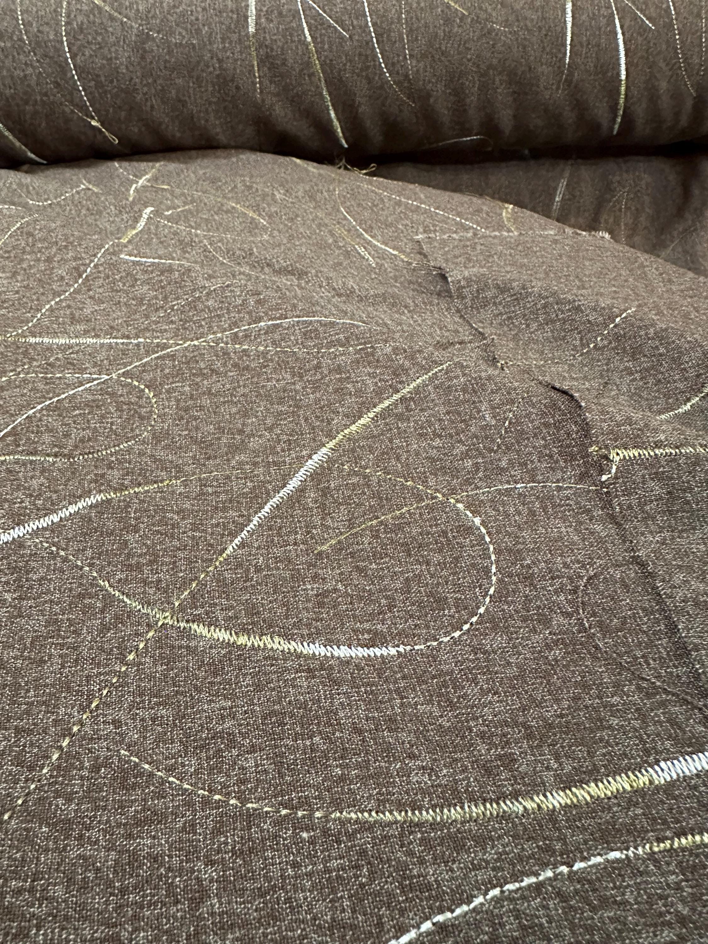 Heathered Brown Gabardine Weight Fabric; Machine Embroidered