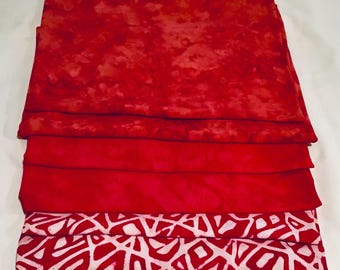 Vintage Bali Batik Fabric Bundle: Deep Rose & Burgundy Reds (3 Yards)