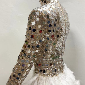 Handmade Sparkly Feather Sequin Dress, Mirror Bodysuit, Festival Outfit, Burner Outfit, Latin Dress, Silver Mirror Dress, Stage Costume image 6