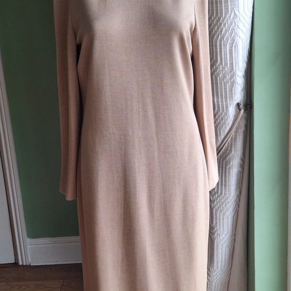 St John gold round neck long sleeved dress US 10