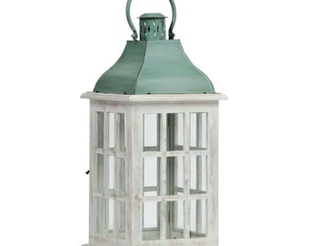 Noble House Scio Small Coastal Solid Candle Lantern Holders, Green