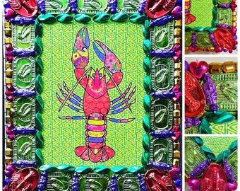 Crawfish with Mardi Gras Bead Frame