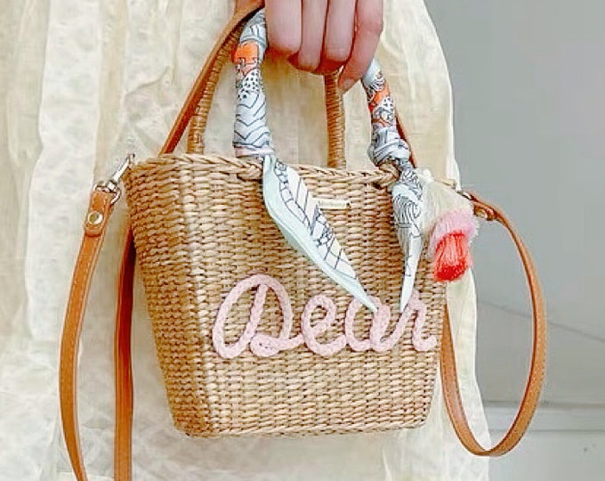 Straw summer bag, Personalised gift, Custom name bag, Woven beach bag, Initial handbag, Gift for her, Birthday gift, Tote bag, Monogram