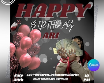 Birthday Party Flyer, Birthday Flyer, Girl Flyer, Party Flyer, Birthday Party Invitation, Girl Birthday Flyer,Birthday Bash, Canva Editable