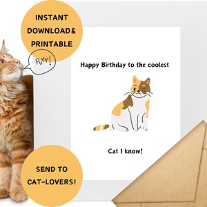 Tarjeta de feliz cumpleaños / Tarjeta de cumpleaños imprimible / Gatos / Amante de los gatos / Mamá de gatos / Amor / Genial / Descargar / Canva