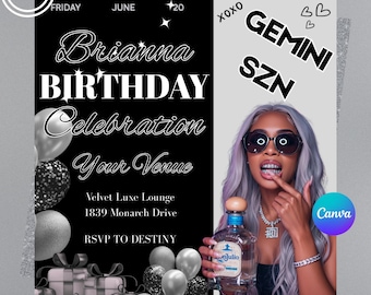 Birthday Party Flyer, Birthday Flyer, Gemini Flyer, Party Flyer, Birthday Party Invitation, Girl Birthday Flyer, Birthday Bash, Canva