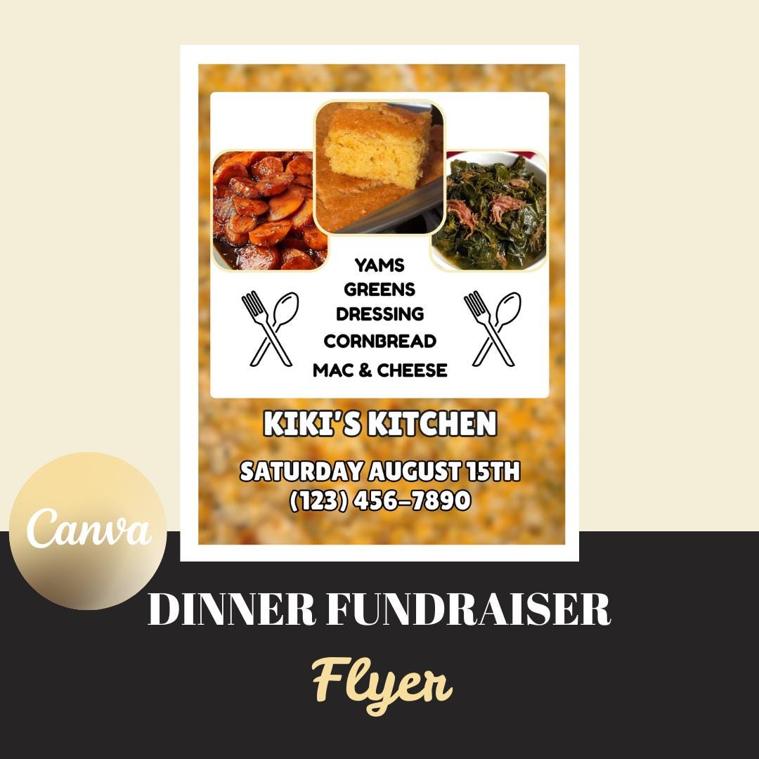 Dinner Fundraiser Flyer Template: Editable Canva Design (8.5x11) - Etsy