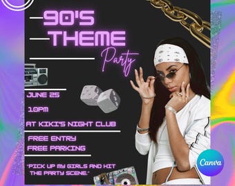 Birthday Party Flyer, Birthday Flyer, Girl Flyer, Party Flyer, Birthday Party Invitation, Girl Party Flyer, Party Bash, Canva Editable