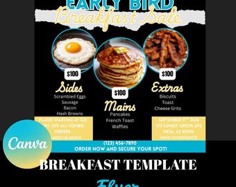 Breakfast Plate Sale Flyer Template, Church Breakfast Fundraiser Flyer, Pancake Breakfast Flyer, Editable Breakfast Event Template