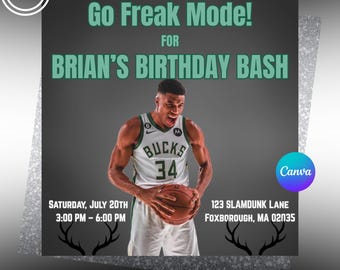 Giannis Birthday Party Invitation, DIY Flyer Template Design, Boy Birthday Flyer, Giannis Flyer, Basketball Play Party Invite