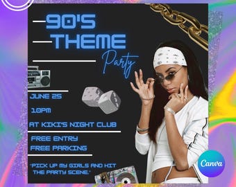 Birthday Party Flyer, Birthday Flyer, Girl Flyer, Party Flyer, Birthday Party Invitation, Girl Party Flyer, Party Bash, Canva Editable