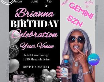 Birthday Party Flyer, Birthday Flyer, Gemini Flyer, Party Flyer, Birthday Party Invitation, Girl Birthday Flyer, Birthday Bash, Canva