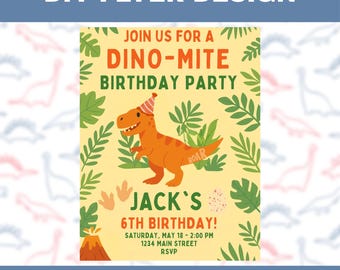 Kids Birthday Party Invitation, DIY Flyer Template Design, Boy Birthday Flyer, Dinosaur Party Flyer, Outdoor Play Party Invite Fun
