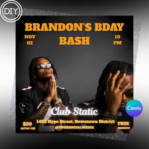 Birthday Flyer, Birthday Party Flyer, Men&#39;s Birthday Flyer, Male Birthday flyer, Birthday Boy, Bday Party Evite, Birthday Event, Invitation