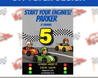 Kids Birthday Party Invitation, DIY Flyer Template Design, Boy Birthday Flyer, Race Car Party Flyer, Indoor Play Party Invite Fun