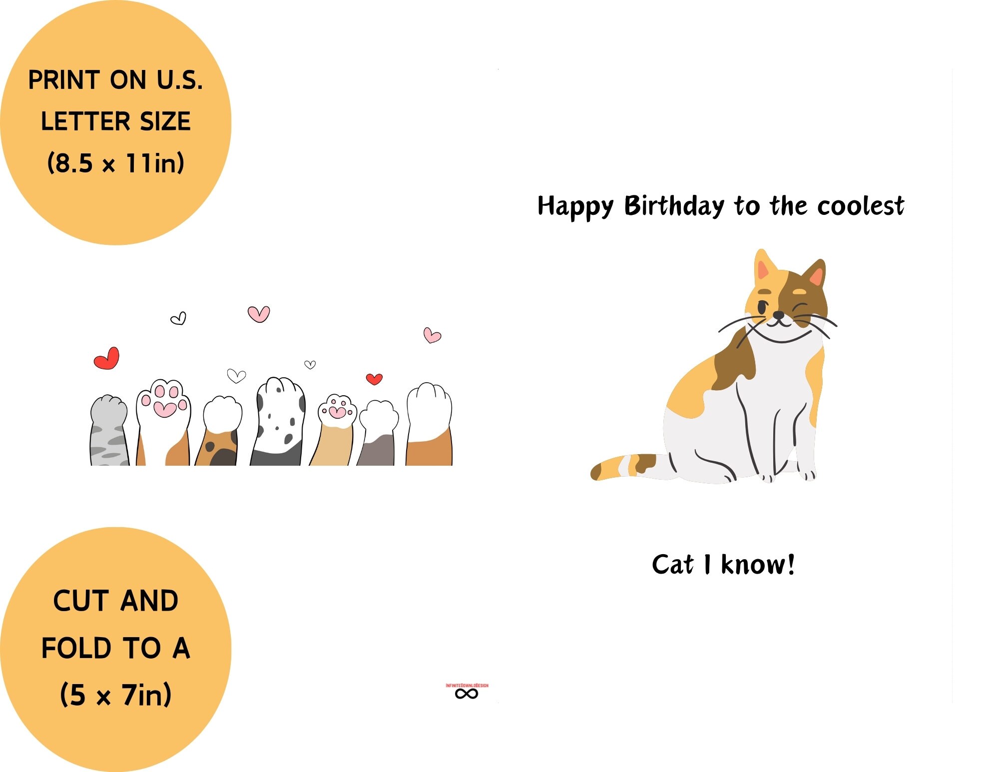 Happy Birthday Card/ Printable Birthday Card/ Cats/ Cat-lover/ Cat Mom ...
