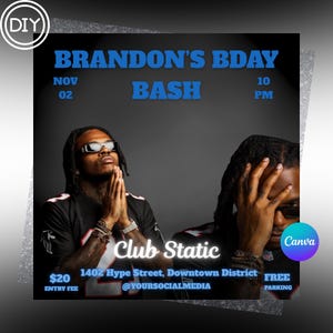 Birthday Flyer, Birthday Party Flyer, Men&#39;s Birthday Flyer, Male Birthday flyer, Birthday Boy, Bday Party Evite, Birthday Event, Invitation