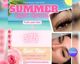 Summer Nail Sale Flyer, Summer Sale Flyer, Braids Sale Flyer, Hair Flyer, Lashes Flyer,June booking ,Social Media , Editable Canva Template