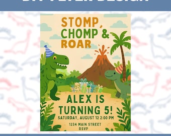 Kids Birthday Party Invitation, DIY Flyer Template Design, Boy Birthday Flyer, Dinosaur Party Flyer, Outdoor Play Party Invite Fun