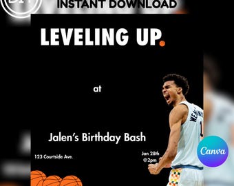 Wemby Birthday Party Invitation, DIY Flyer Template Design, Wemby Party Flyer, Wemby Flyer, Basketball Play Party Invite